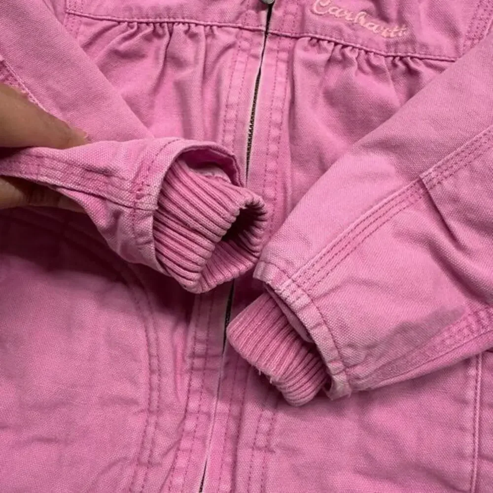 Vintage Carhartt Canvas Jacket Girls 2T Sherpa‎ Lined Hooded Embroidered Logo
